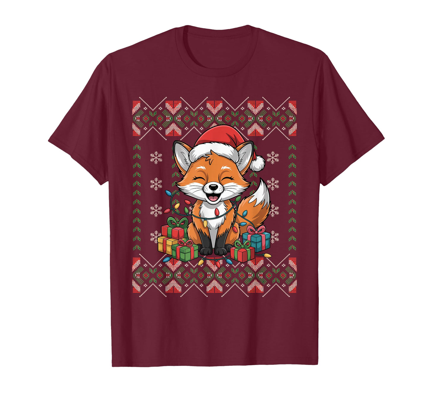 Santa Fox Christmas Ugly Sweater Funny Holiday Pajamas T-Shirt