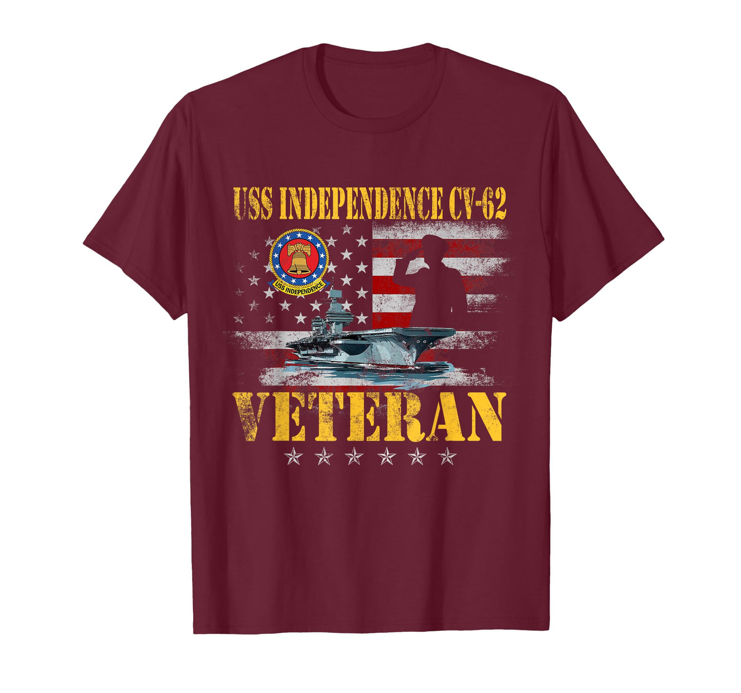 Vintage USS Independence CV-62 Aircraft Carrier Flag Veteran T-Shirt