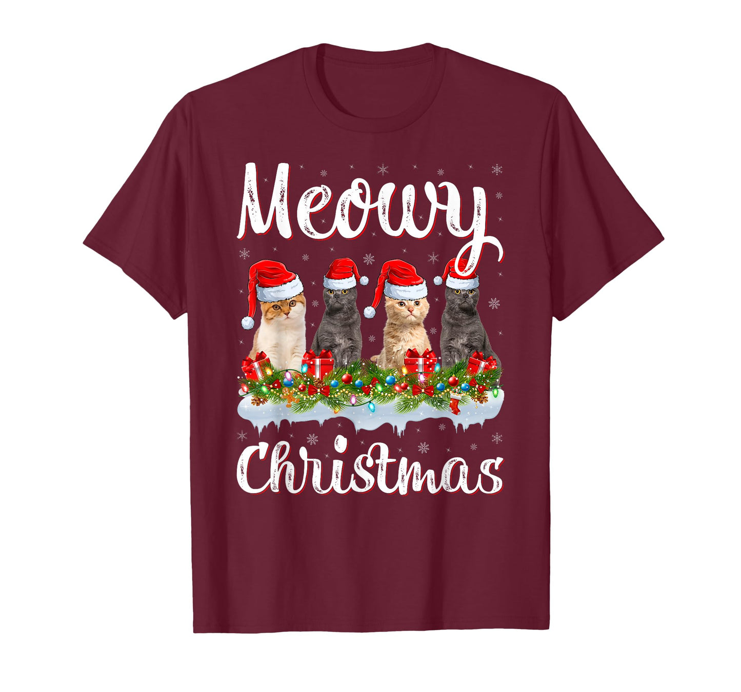 Cats Meowy Christmas Lights Funny Pet Animal Cat Lover Xmas T-Shirt