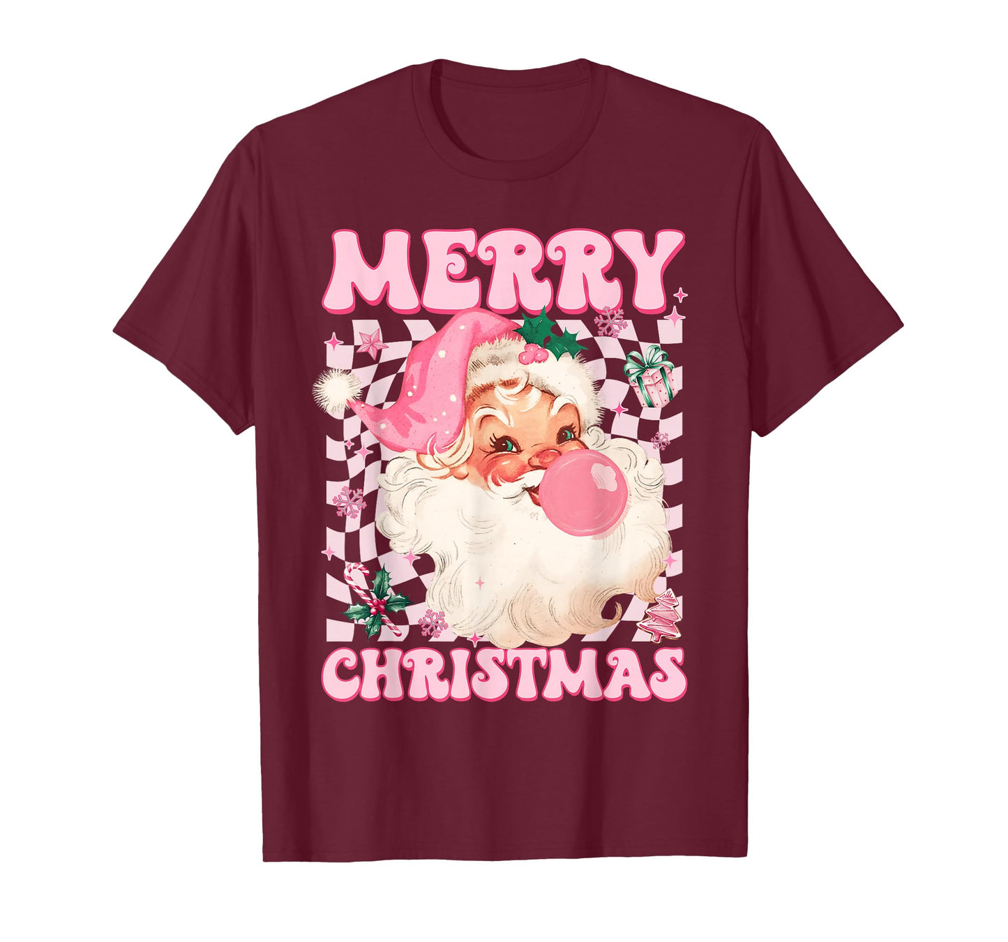 Santa Claus Pink Sunglasses Blowing Bubble Gum Christmas T-Shirt