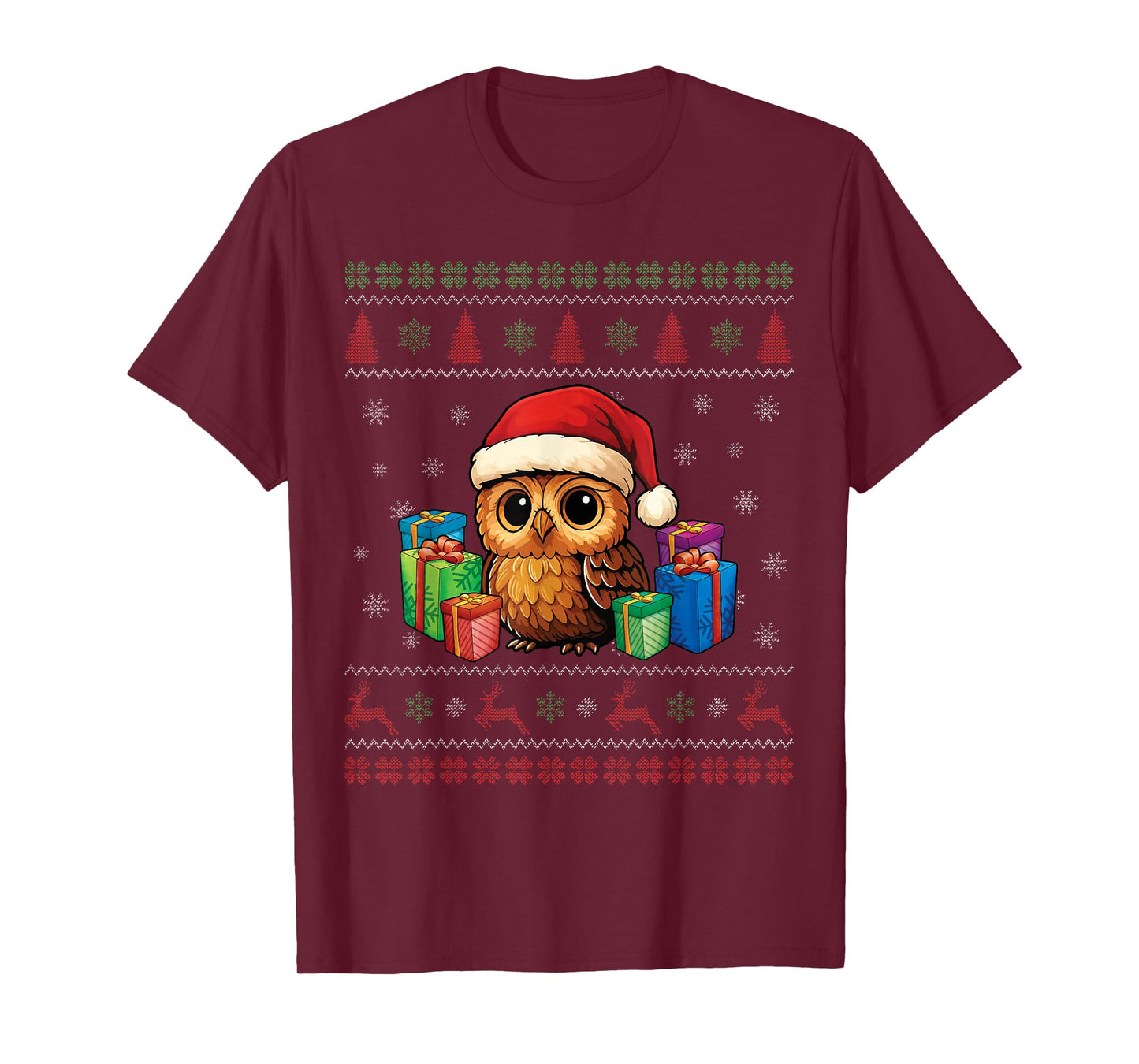 Santa Owl Happy Christmas Funny Ugly Christmas T-Shirt