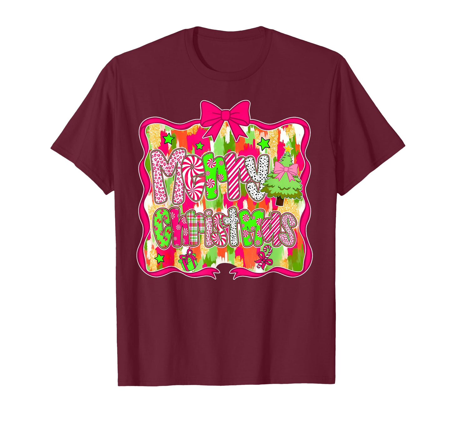 Coquette Bow Merry Christmas Santa Hat Xmas Family Men Women T-Shirt