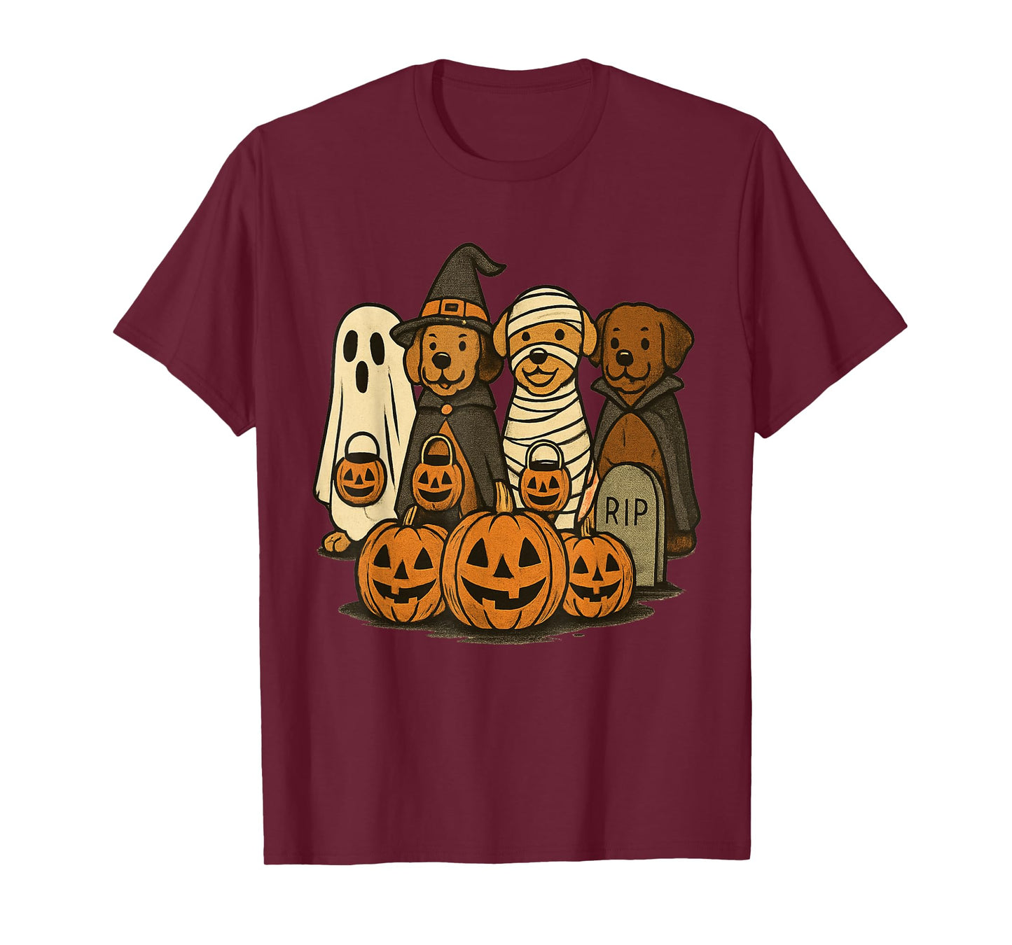 Halloween Dogs in Costumes Pumpkin Squad Cute Spooky Art T-Shirt