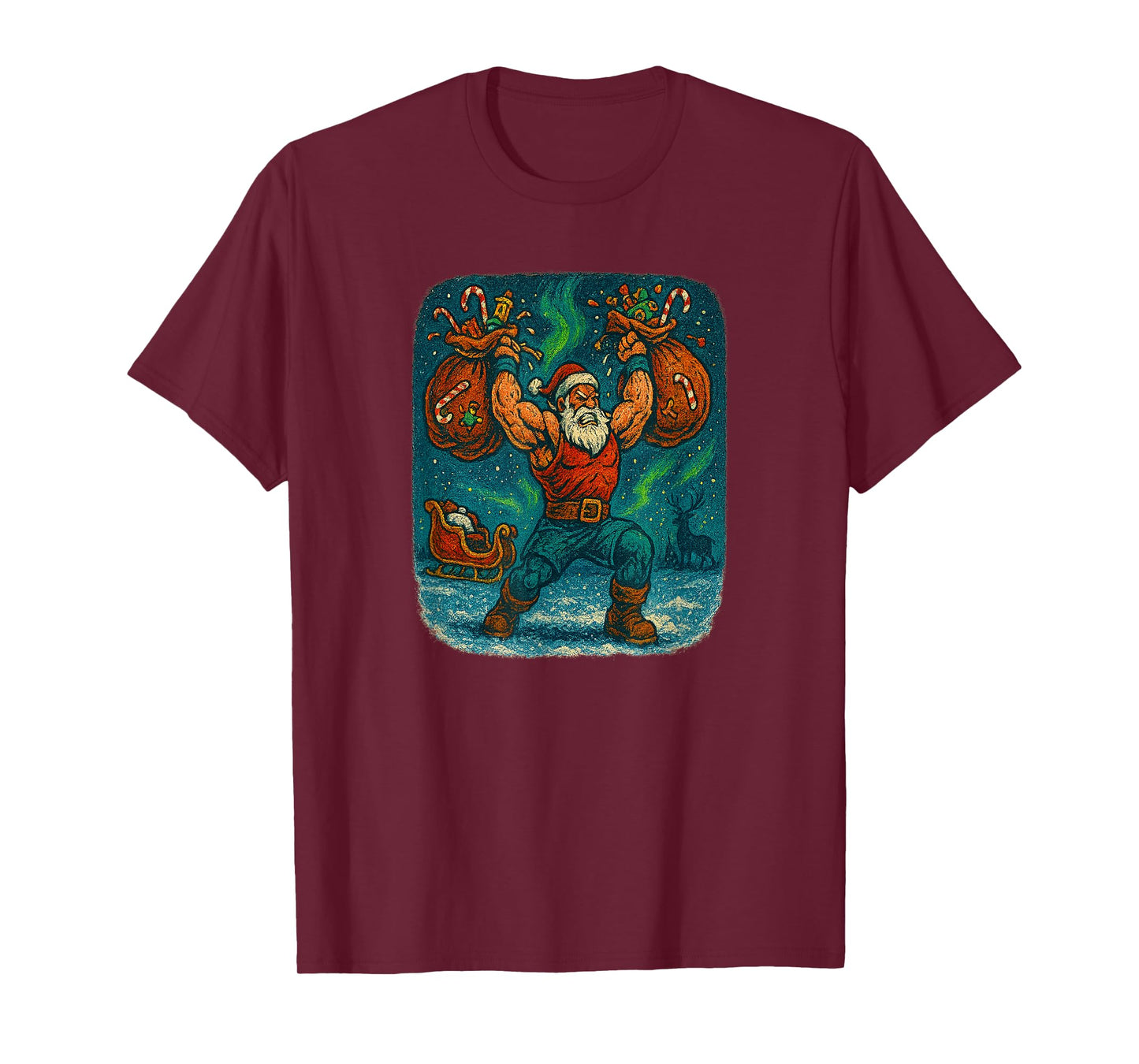 Santa Lifting Weights Funny Gym Santa Powerlifting T-Shirt