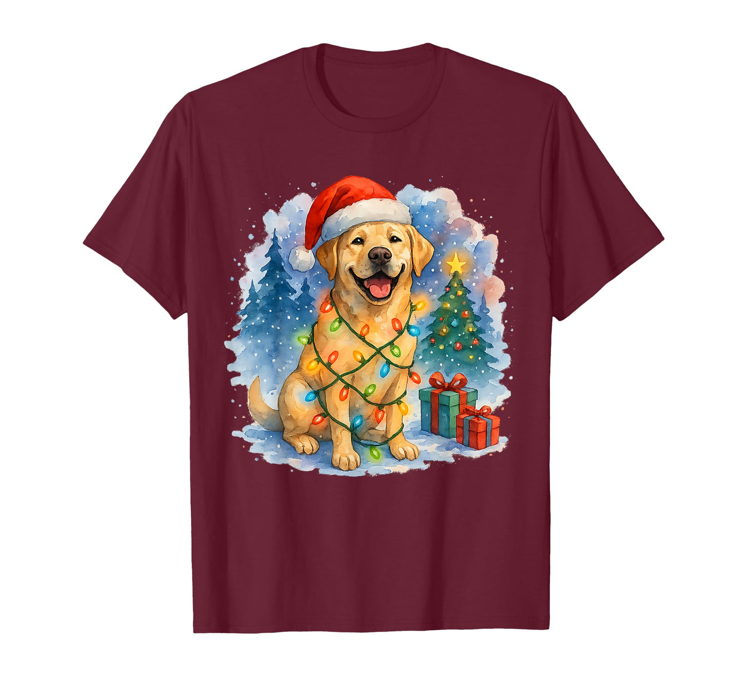 Festive Labrador Retriever Christmas Lights Santa Hat Dog T-Shirt