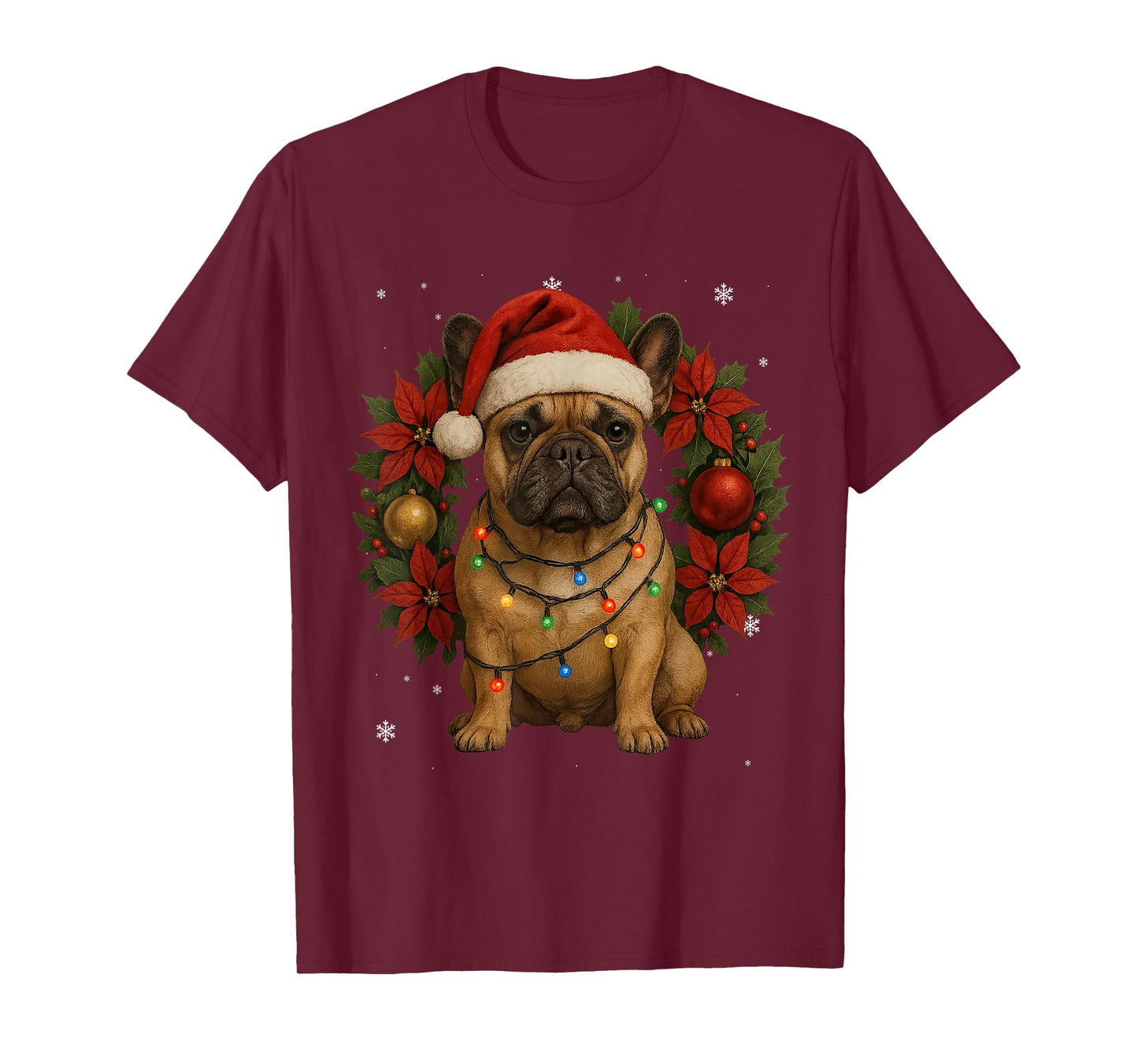 Festive Pug Christmas Dog Lights Wreath Xmas Holidays T-Shirt