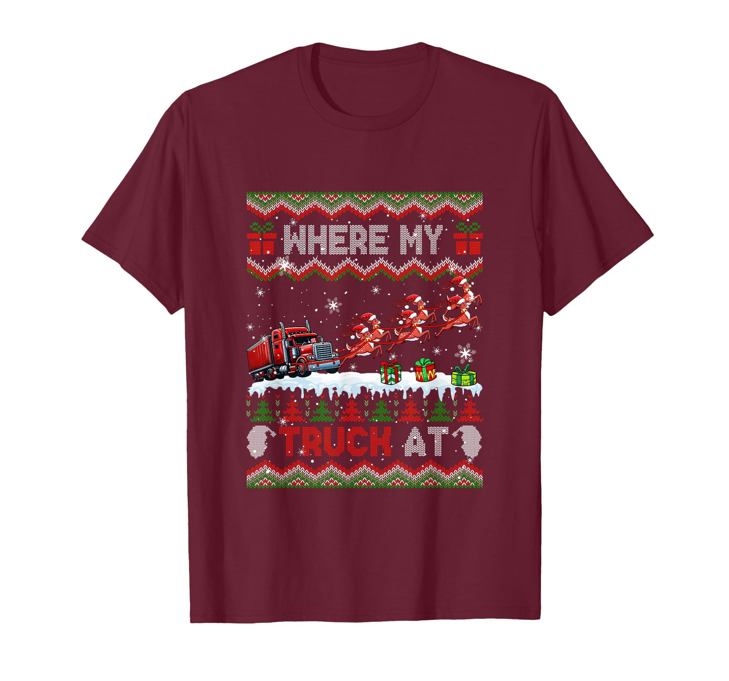 Where My Truck at Christmas Sweater Sleigh Reindeer T-Shirt