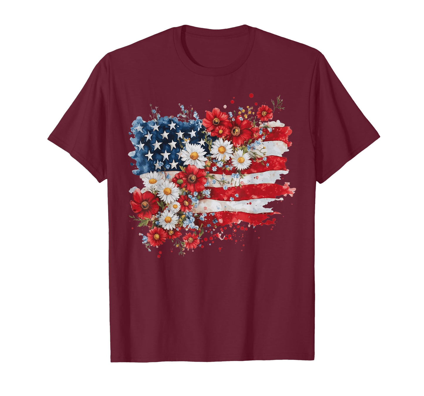 Retro Daisy Flower American Flag Patriotic Women 4th Of July T-Shirt