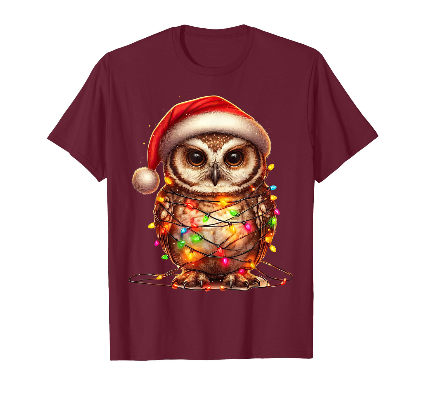 Owl Christmas Lights Funny Santa Hat Merry Xmas T-Shirt