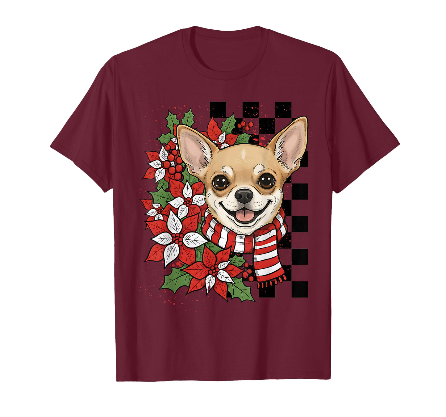 Chihuahua Christmas Chihuahua Santa Checkerboard T-Shirt