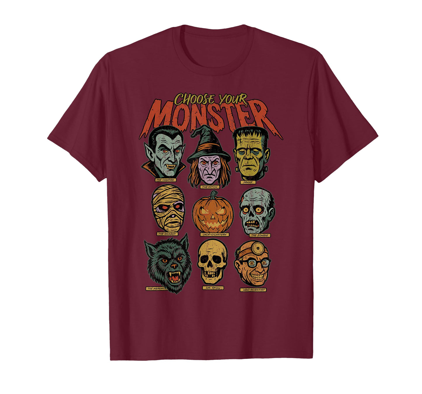 Retro Halloween Monsters Video Game Vampire Witch Pumpkin T-Shirt