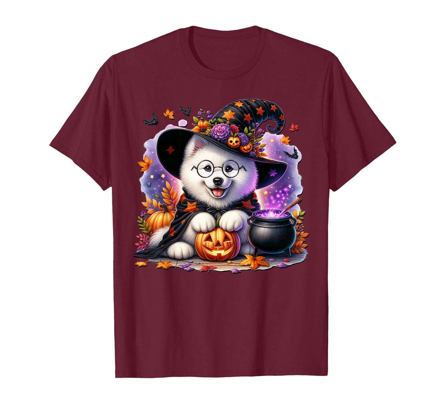 Samoyed in Witch Dog Halloween Costume for Samoyed Dog Mom T-Shirt