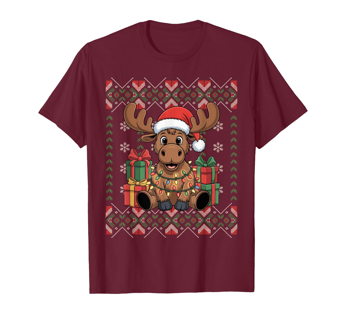 Santa Moose Christmas Ugly Sweater Funny Holiday Pajamas T-Shirt