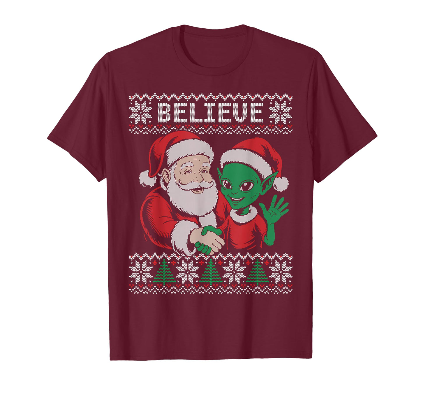 Believe Santa Alien Ugly Sweater T-Shirt