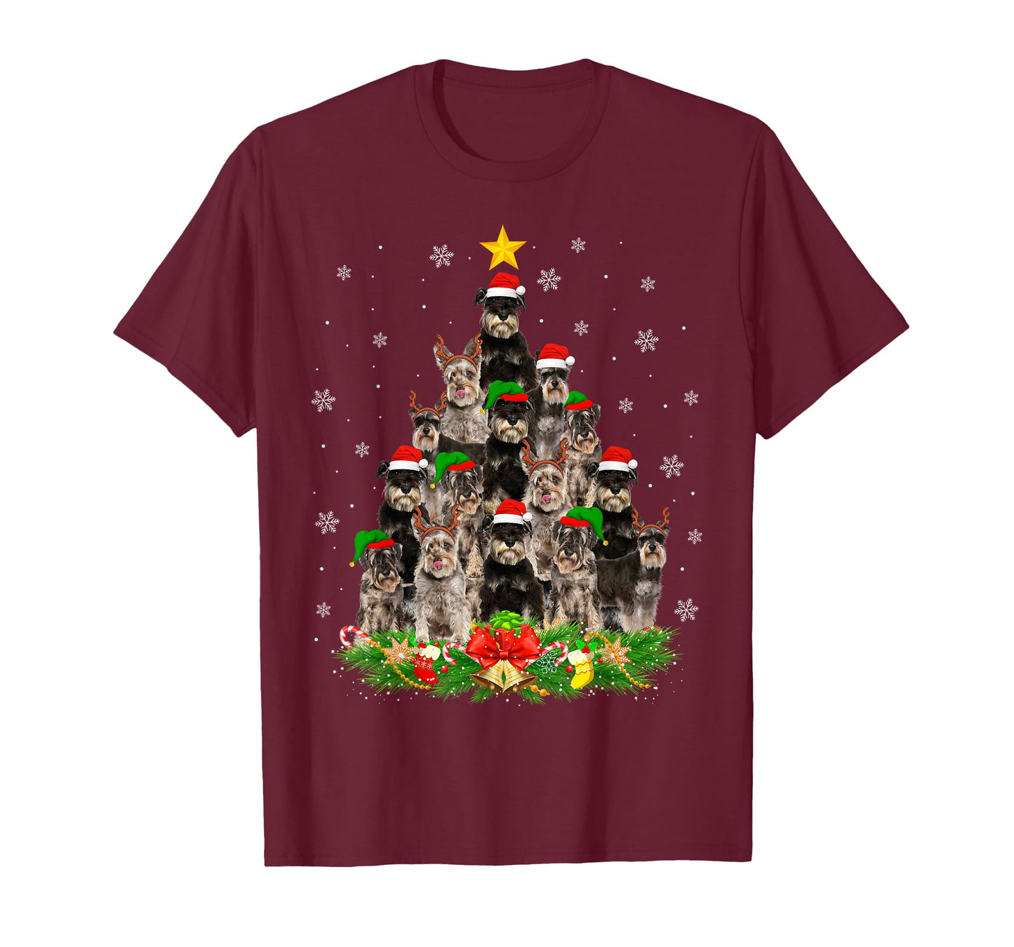 Miniature Schnauzer Christmas Tree Lights Santa Pet Dog Xmas T-Shirt