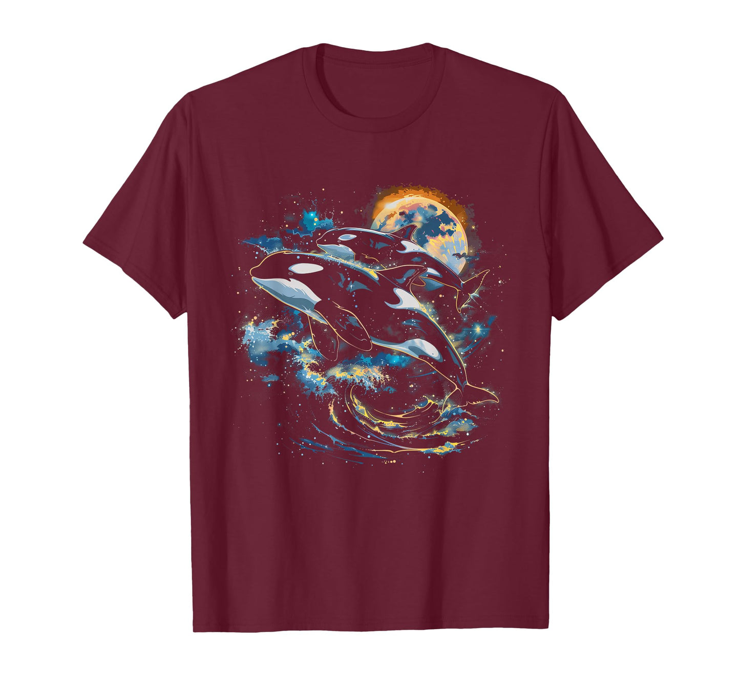 Orca In Space, Planets, Stars, Wall Lovers T-Shirt