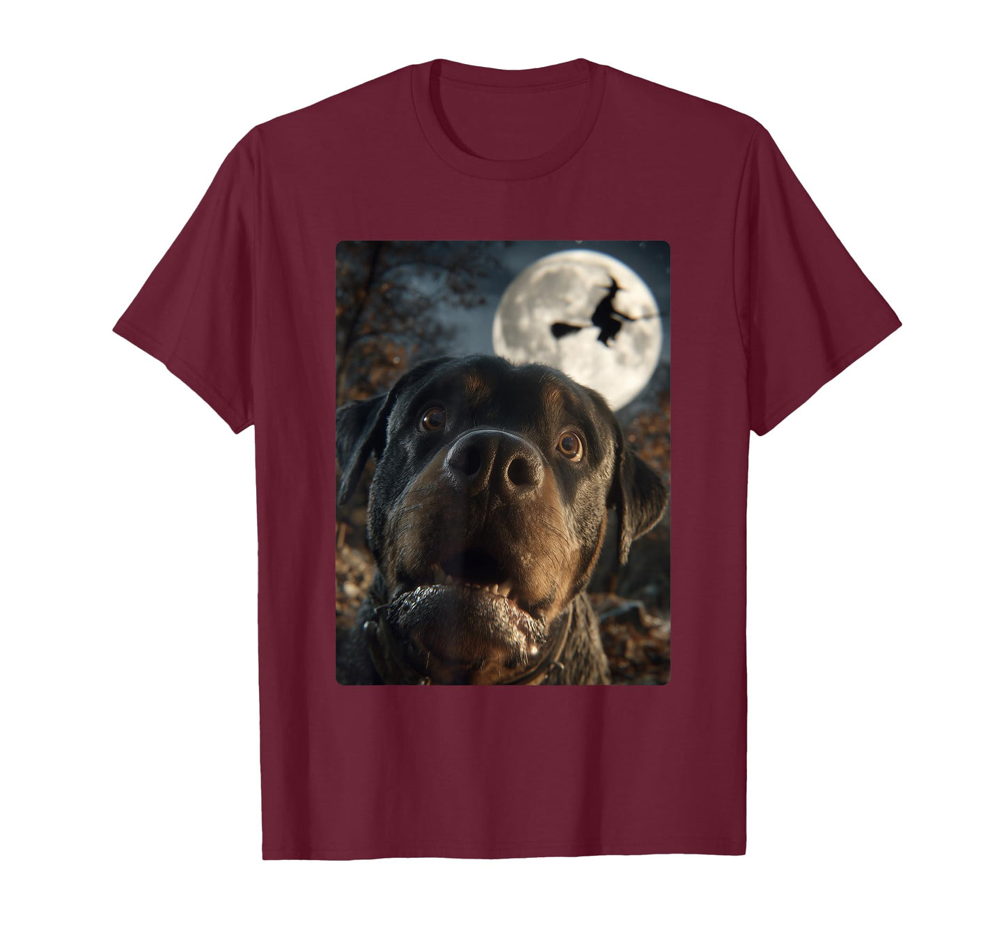 Funny Rottweiler Selfie Full Moon Flying Witch Halloween Dog T-Shirt