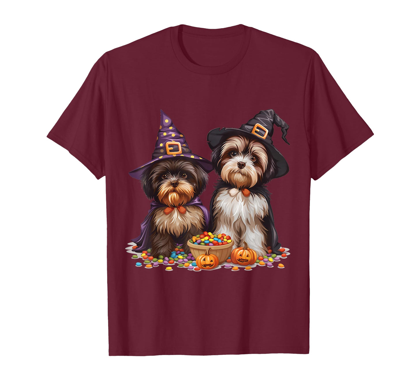 Cute Shih Tzu Dogs Halloween Candy Witch Dog Jack O Lantern T-Shirt