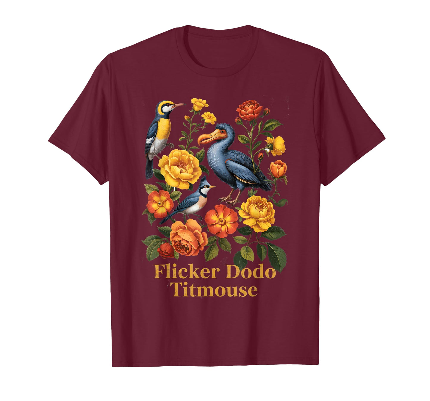 Funny Flicker Dodo Titmouse Vintage Floral Shirt Womens Mens T-Shirt