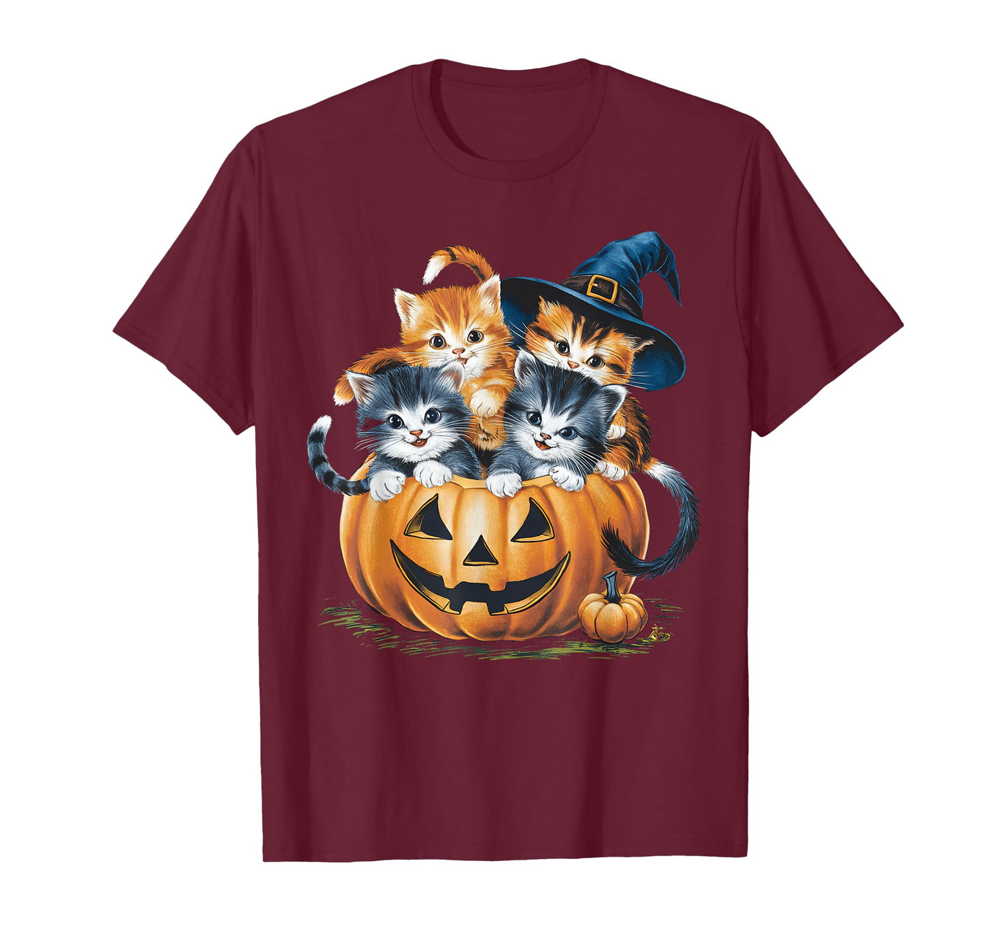 Vintage 90s Cat Pumpkin Halloween Retro Floral Spooky Season T-Shirt