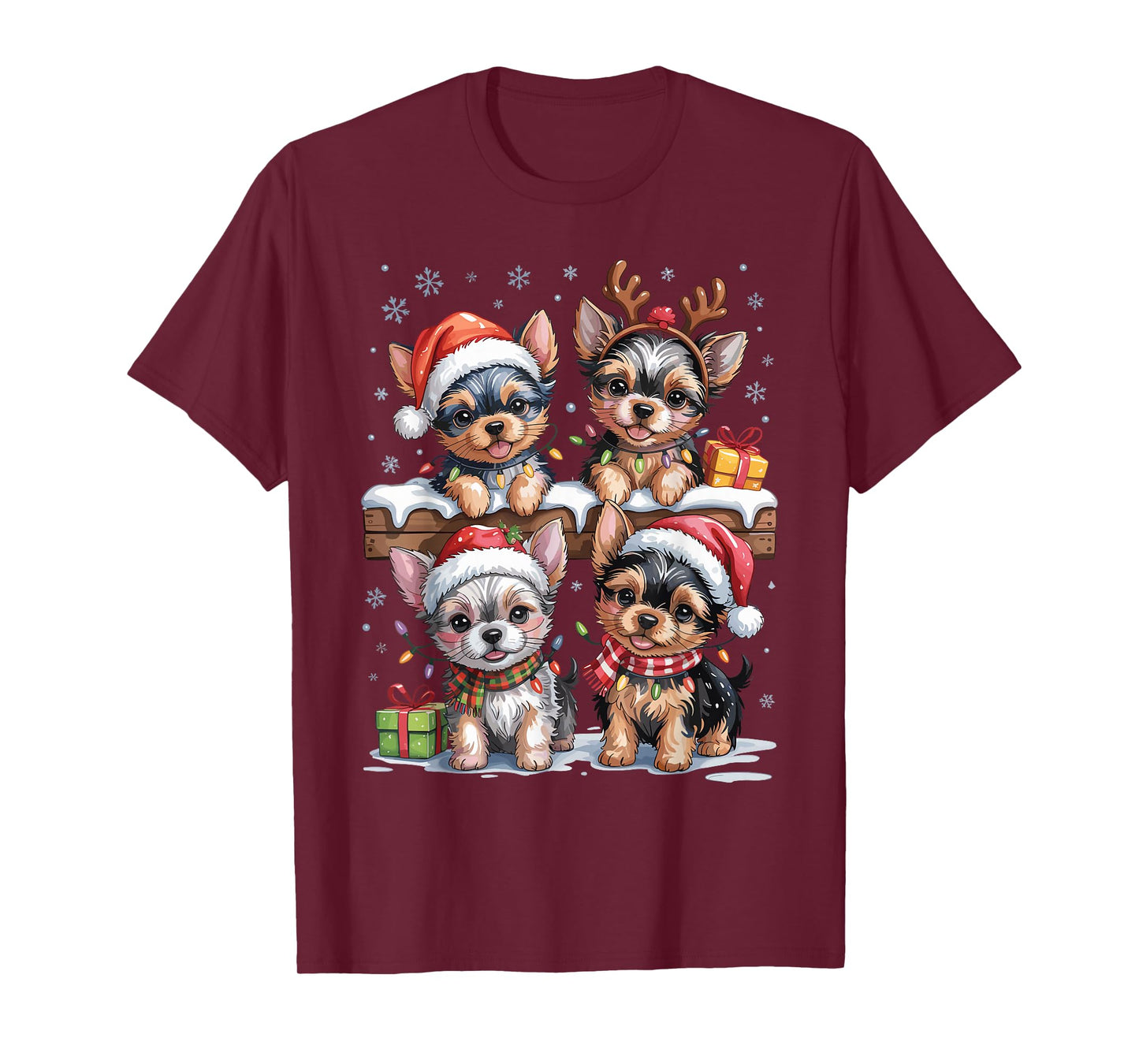 Cute Yorkshire Terrier Christmas Puppies Dog Lovers Holiday T-Shirt