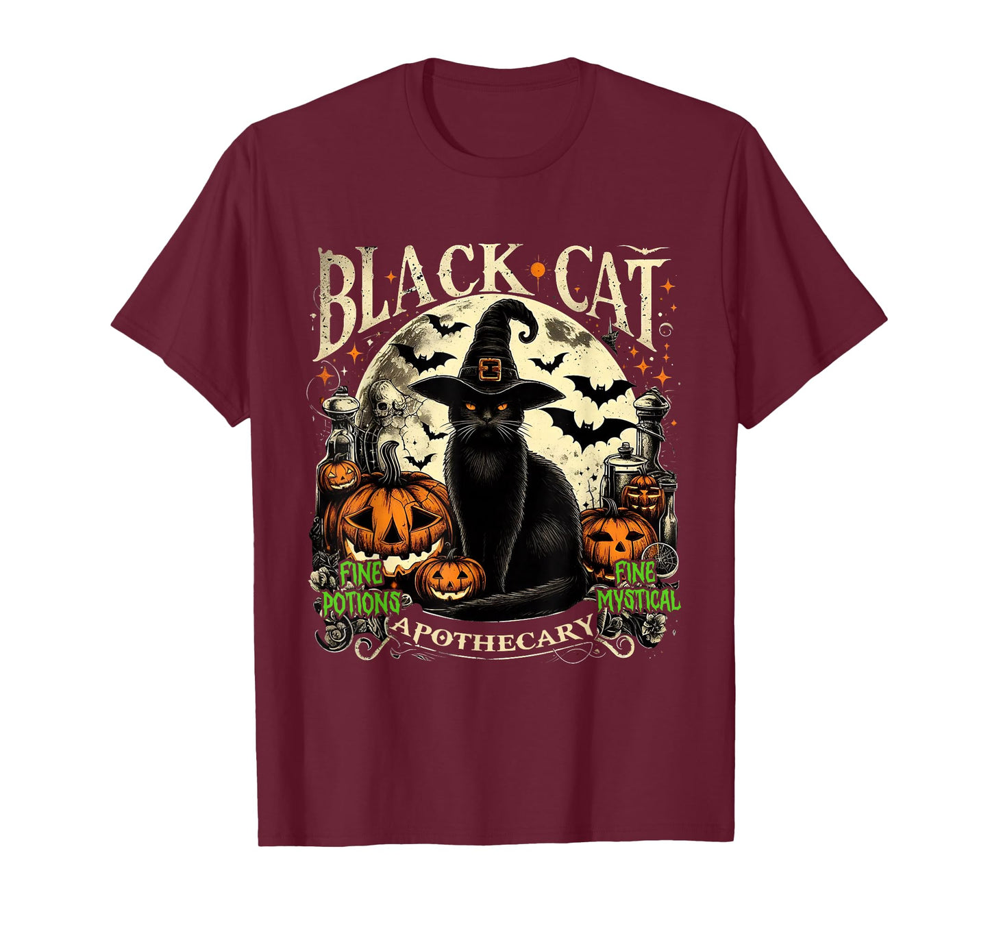 Black Cat Apothecary Vintage Halloween Gothic Art T-Shirt