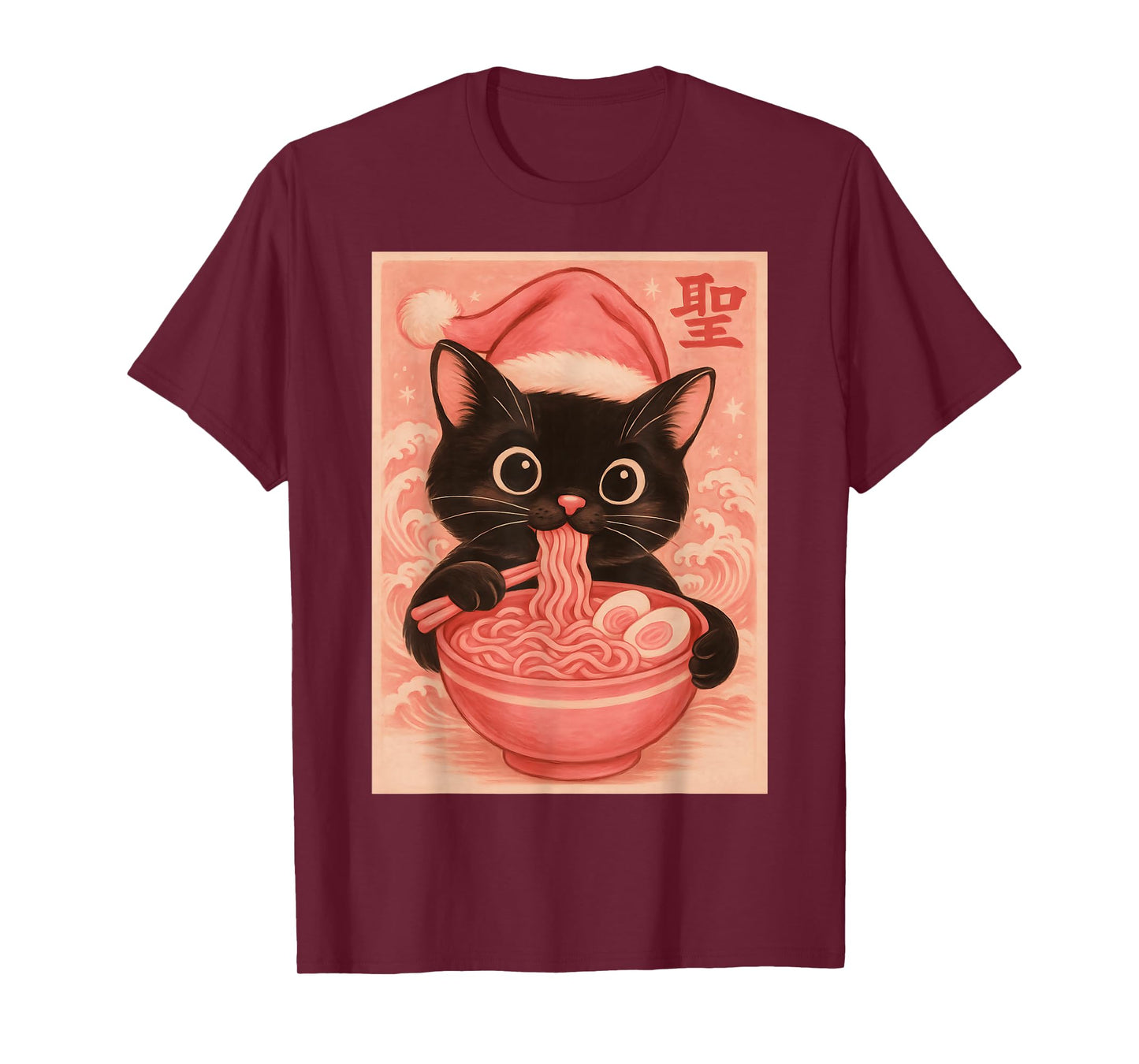 Christmas Cat Pink Santa Kawaii Anime Christmas Ramen Cat T-Shirt