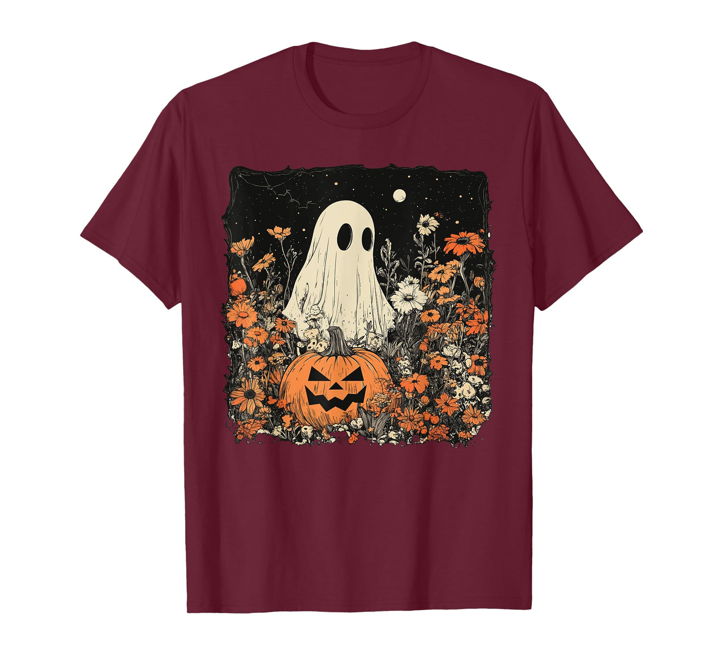 Vintage Floral Ghost Halloween Ghost in the Forest Gothic T-Shirt