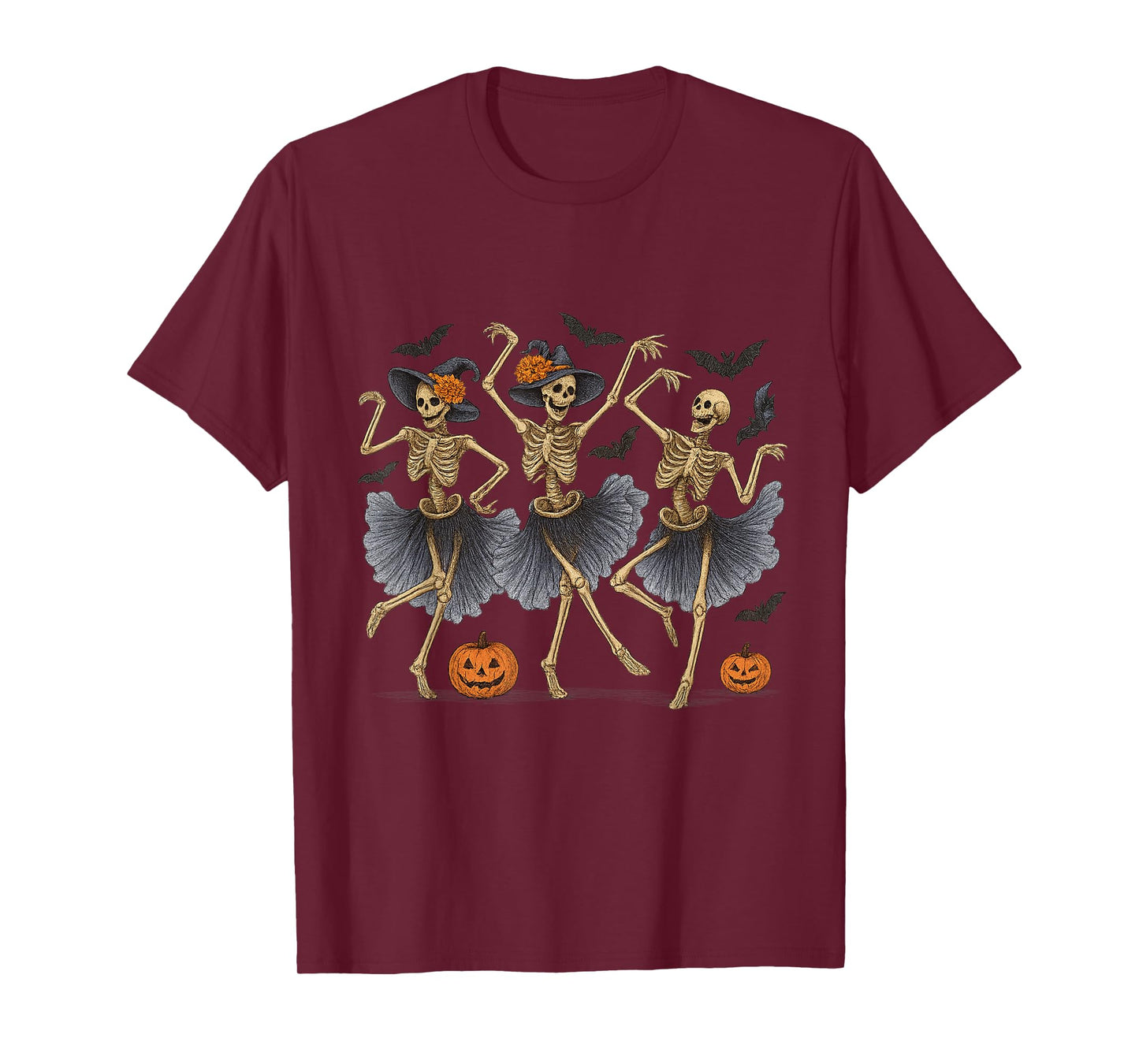 Dancing Skeletons Halloween Witch Hat Funny Costume T-Shirt
