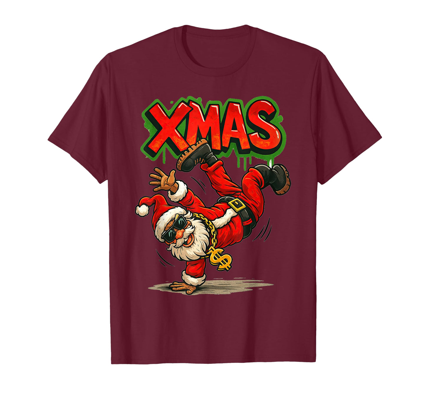 Cool Hiphop Breakdancing Santa Funny Xmas T-Shirt