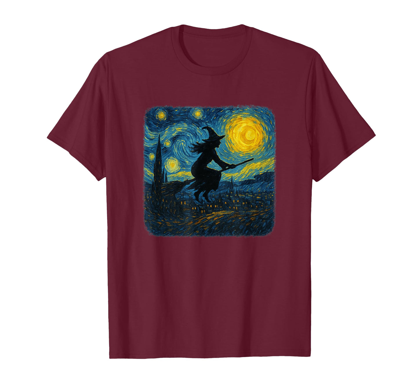 Funny Witch Flying Broomstick Starry Night Halloween T-Shirt
