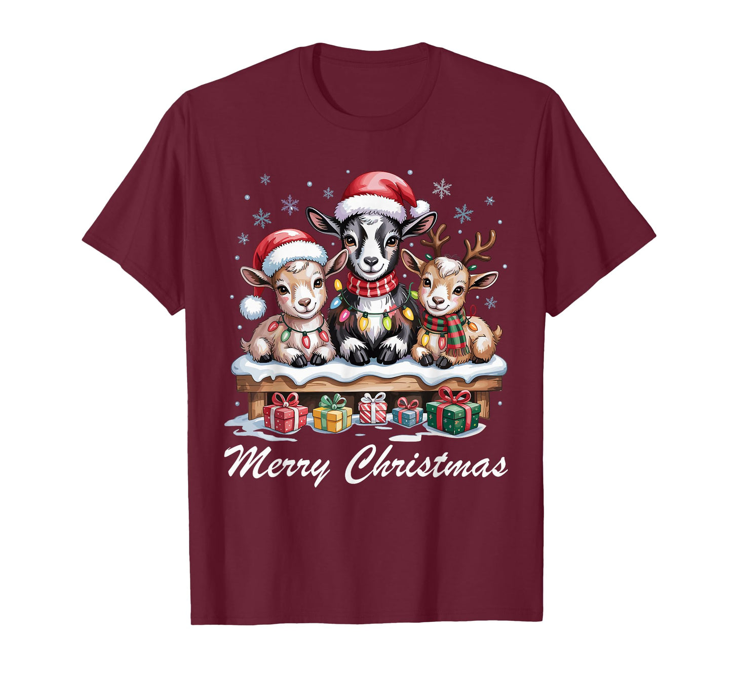 Goat Merry Christmas Cute Farm Animal Lovers Funny Holiday T-Shirt