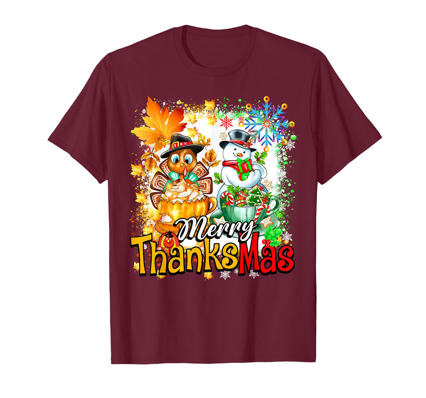 Merry Thanksmas, Turkey Snowman Coffee Latte Cup,Fall Season T-Shirt