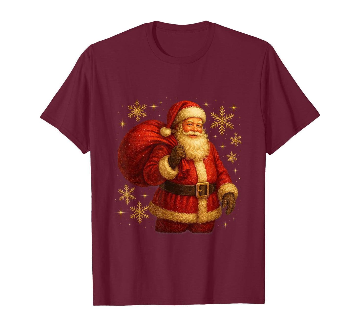 Santa with Gift Bag and Snowflakes T-Shirt