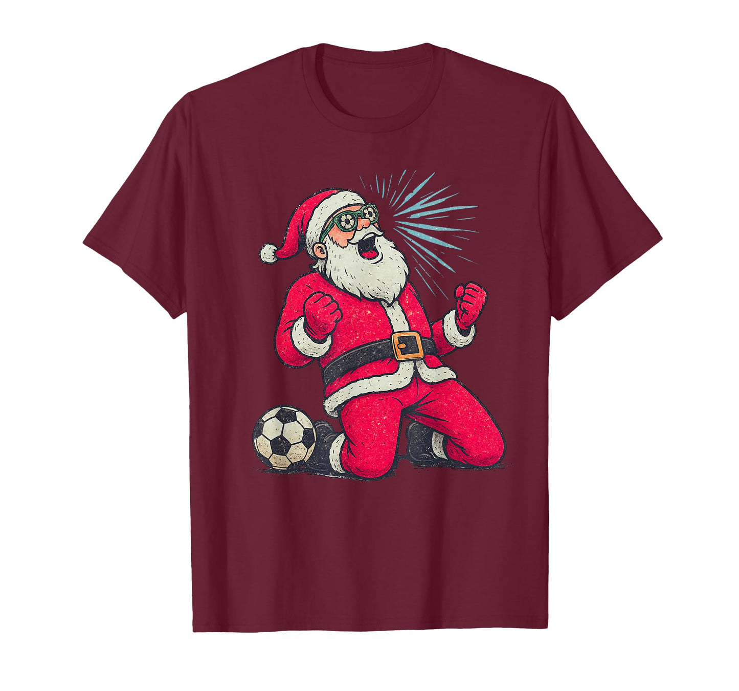 Santa Playing Soccer Christmas Vintage Funny Xmas Holiday T-Shirt