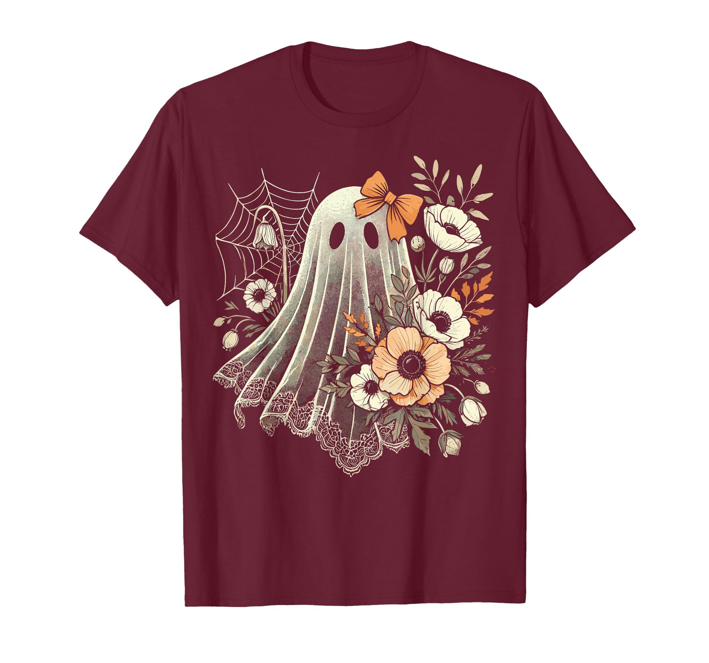 Halloween Ghost with Flowers Vintage T-Shirt