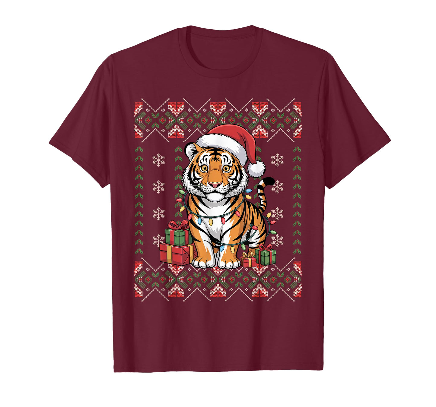 Santa Tiger Christmas Ugly Sweater Funny Holiday Pajamas T-Shirt