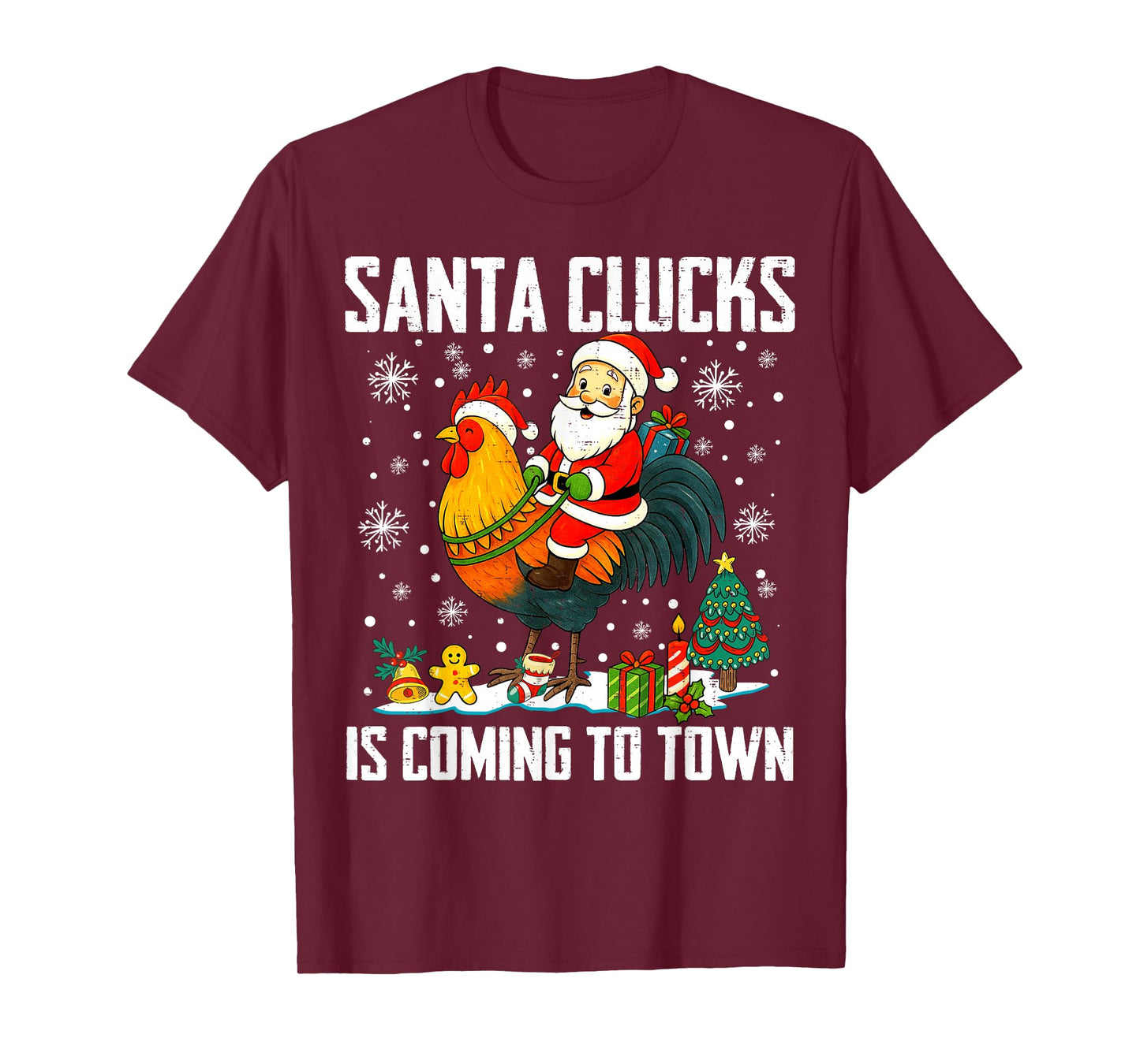 Christmas Chicken Santa Clucks is Coming to Town Xmas Funny T-Shirt