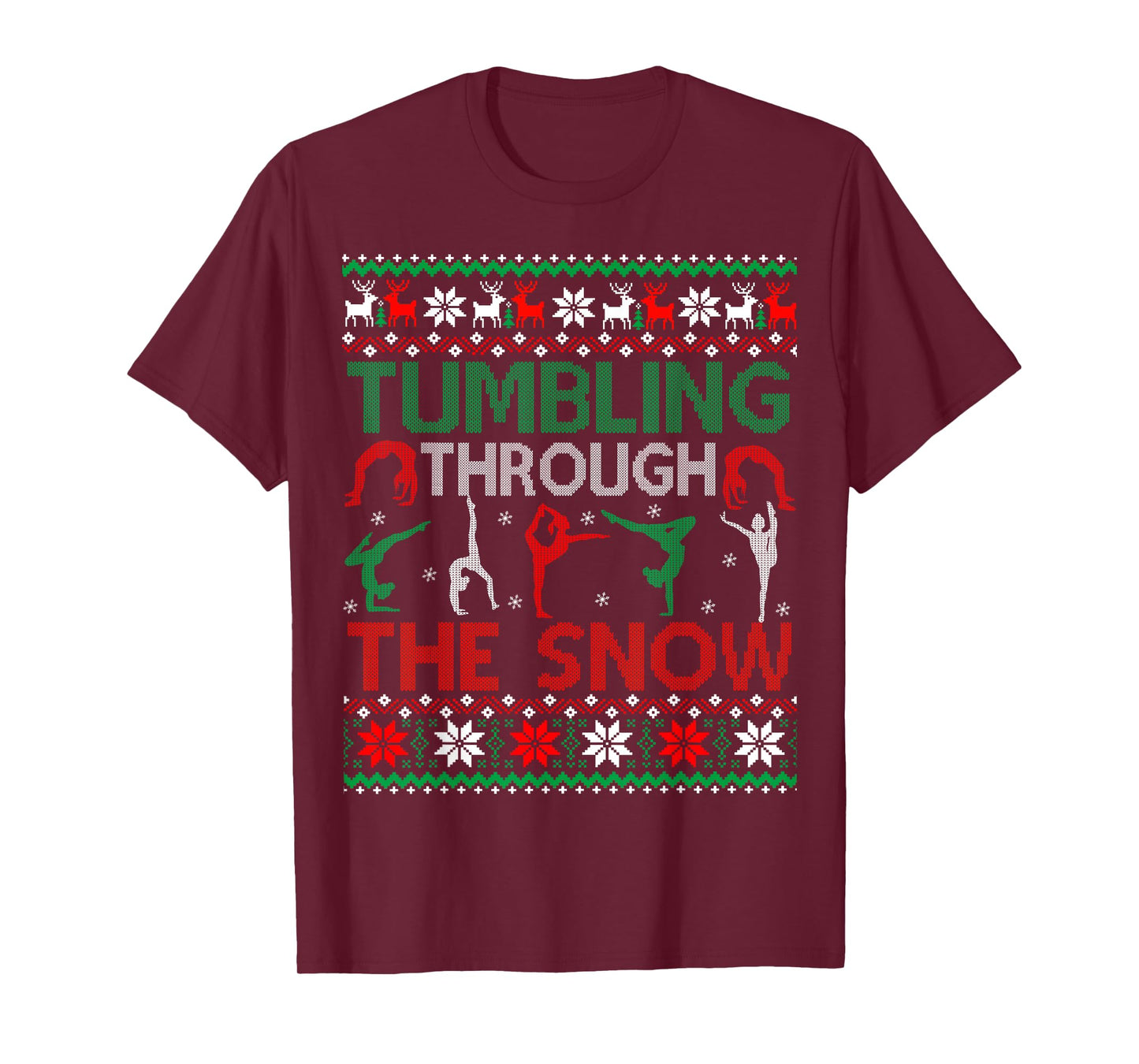 Tumbling Gymnastics Ugly Christmas Sweater Party T-Shirt