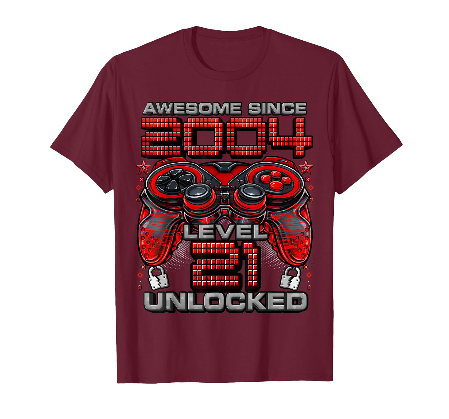 Level 21 Unlocked Awesome Since 2004 21st Birthday Gaming T-Shirt