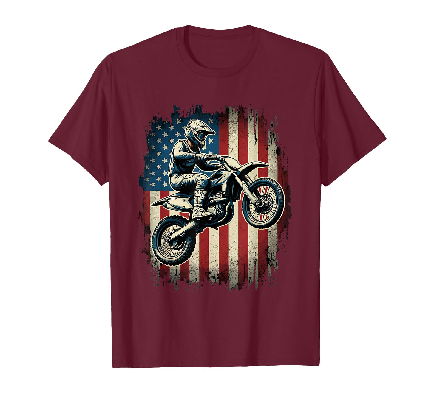 Dirt Bike American Flag Motocross Biker USA Vintage T-Shirt