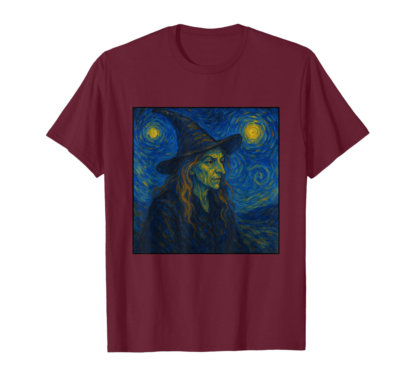 Starry Night Witch in Hat Van Gogh Halloween Art Parody T-Shirt