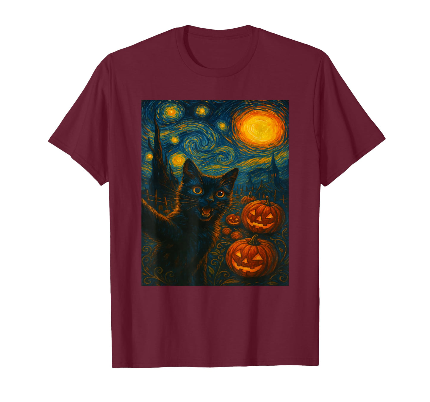 Halloween Black Cat Starry Night Witch Pumpkin Moon T-Shirt