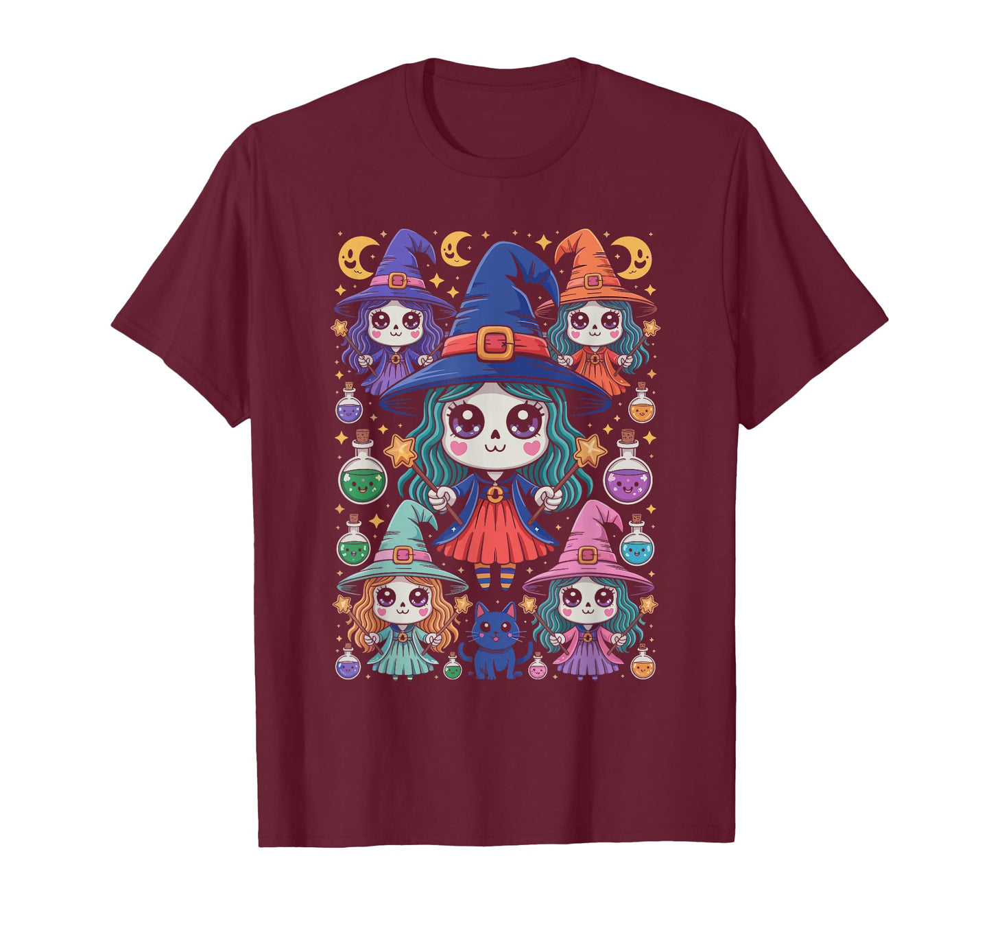 Kawaii Witches Group Potions Stars and Moons Halloween T-Shirt