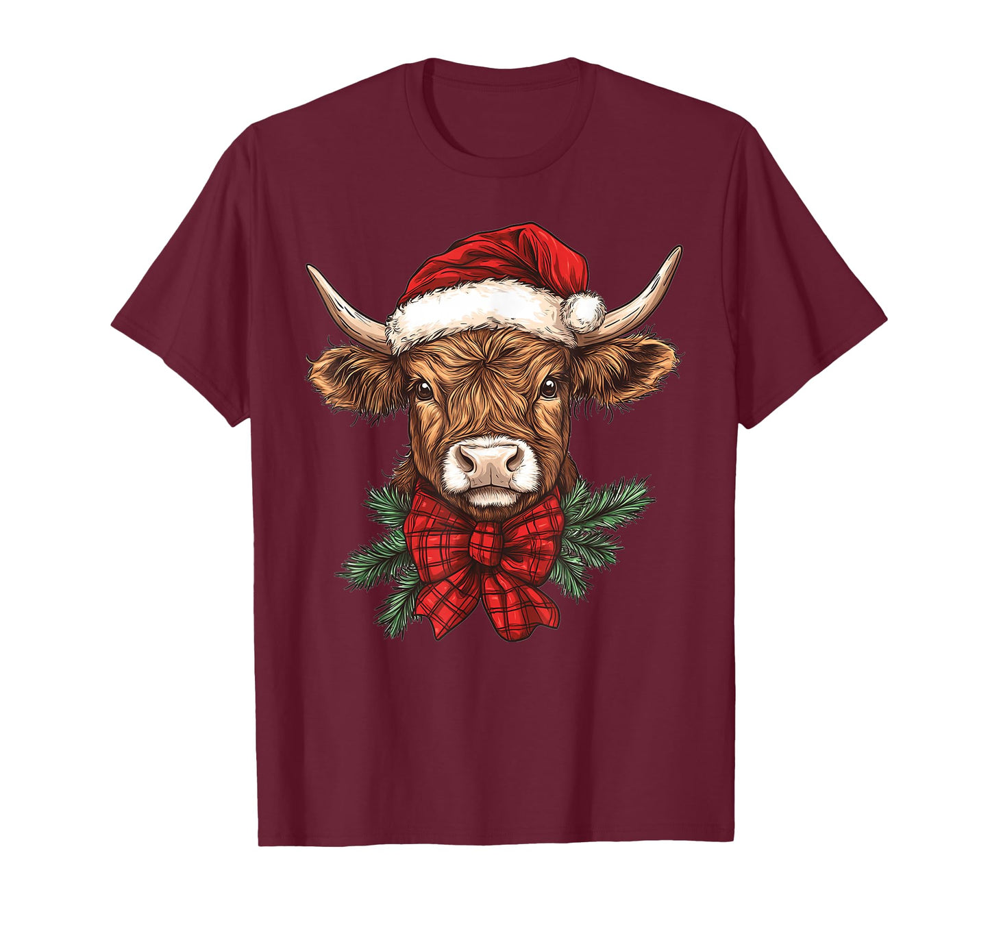 Highland Cow Christmas Santa Hat Mooey Xmas Heifer Pajamas T-Shirt