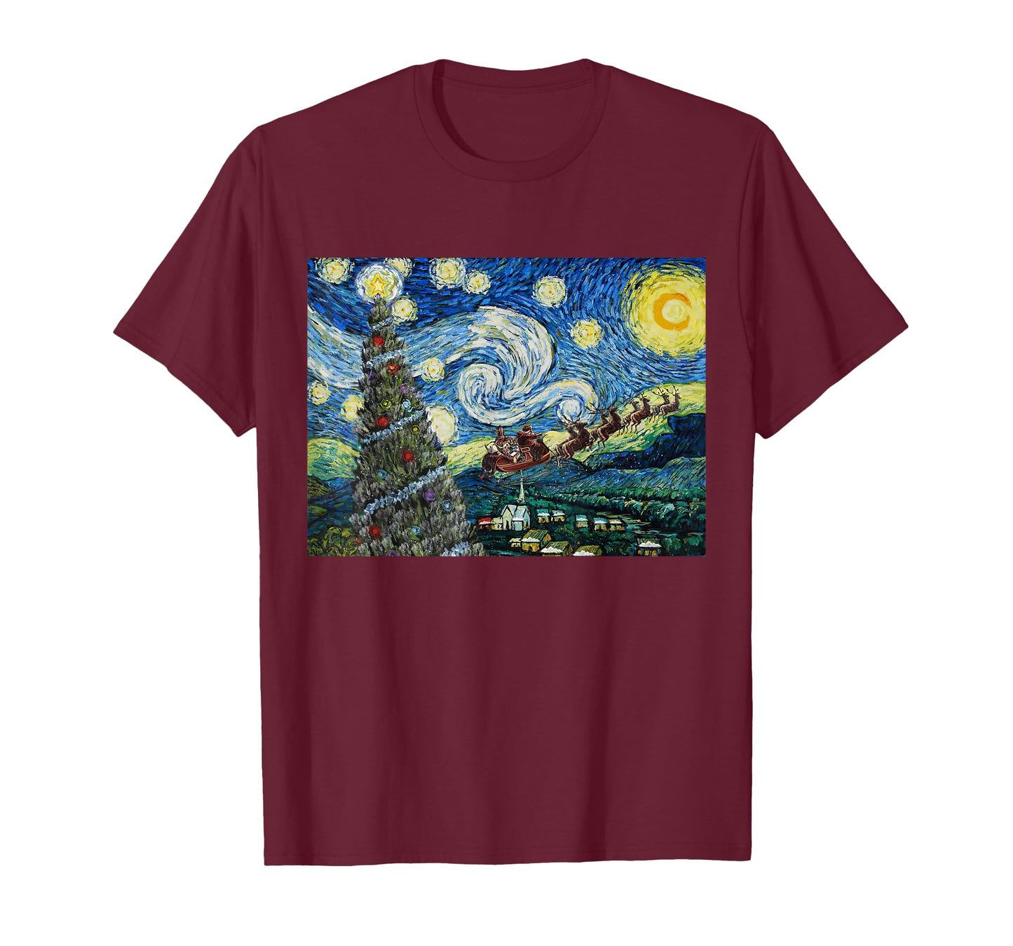 Funny Christmas Tree Van Gogh Starry Night Xmas Art Gifts PJ T-Shirt