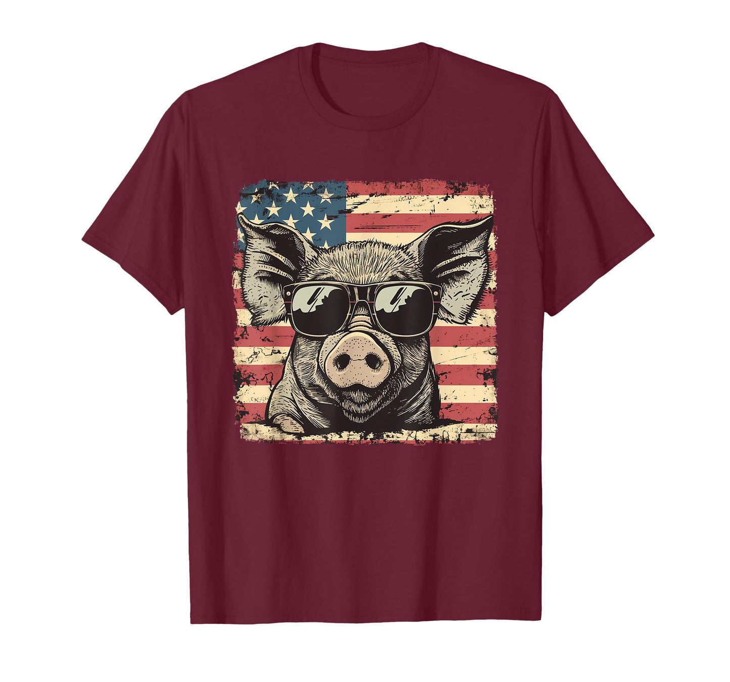 USA Flag Patriotic Pig Art Theme Independence Day T-Shirt