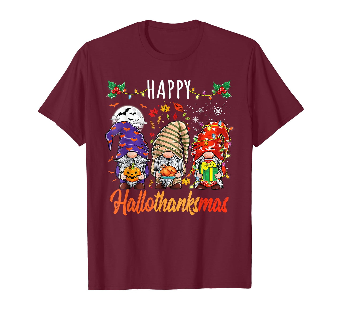 Happy Hallothanksmas Gnomes Lover Halloween Merry Christmas T-Shirt