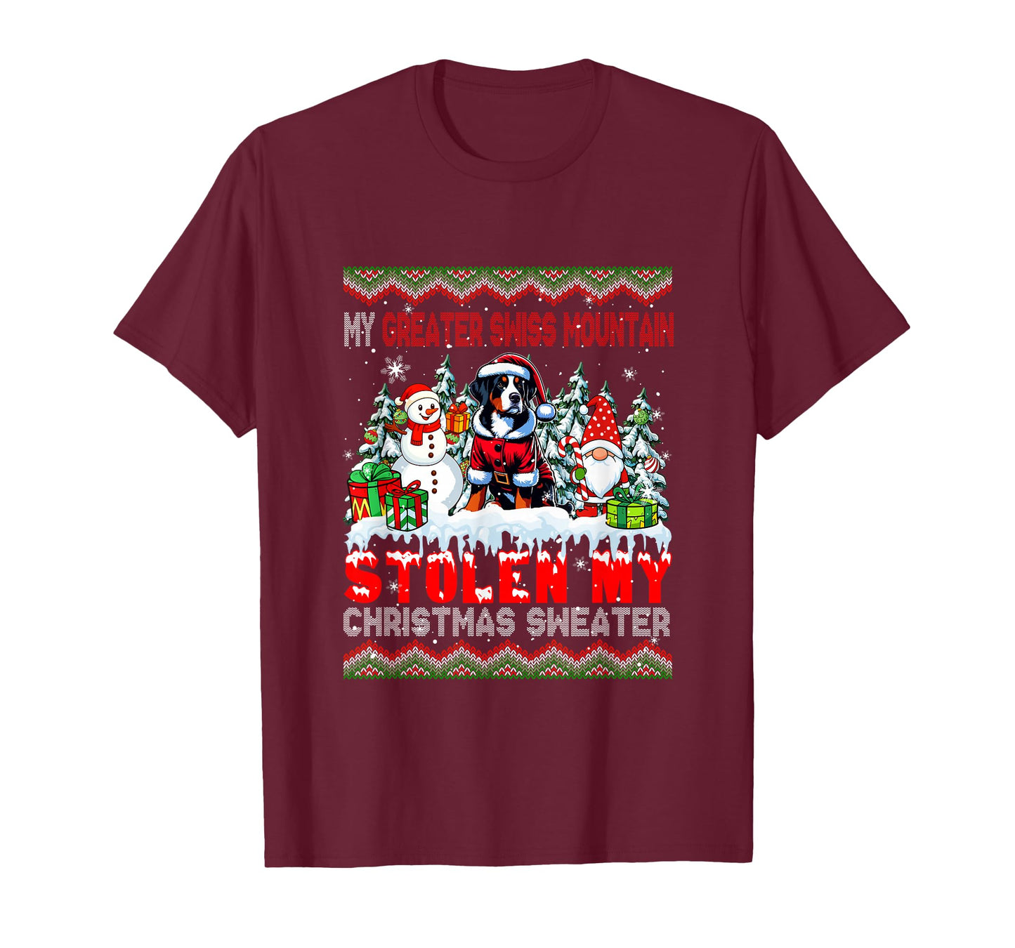 My Greater Swiss Mountain Stolen Christmas Sweater Dog Gnome T-Shirt
