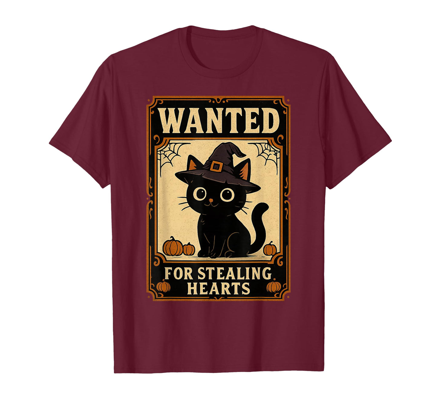 Funny Halloween Cat Wanted for Stealing Hearts Graphic T-Shirt